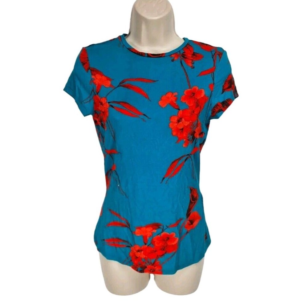 TED BACKER Womens Basic Tee Size XS Floral Crew Neck Short Sleeve Stretchy A20A